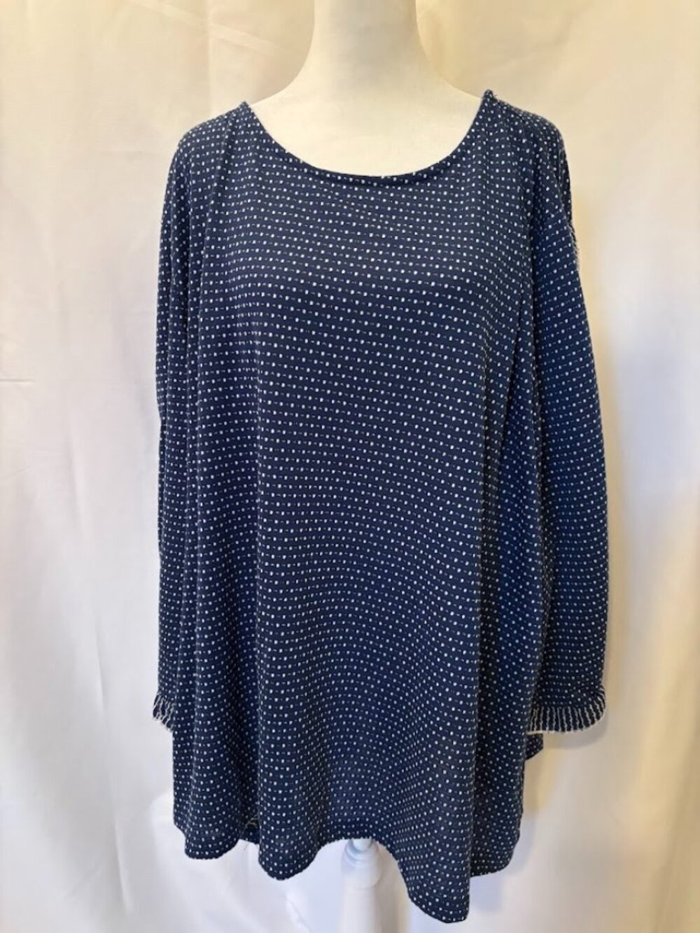 MULTIPLES Navy and White Polka Dot Top with 3/4 Sleeves - 3x